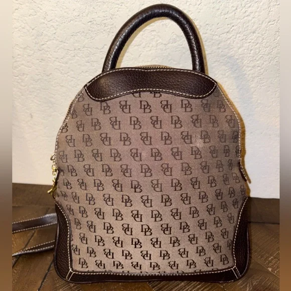 Dooney & Bourke DB Monogram Mini Backpack Brown Leather Trim Small Bag - Picture 4 of 11